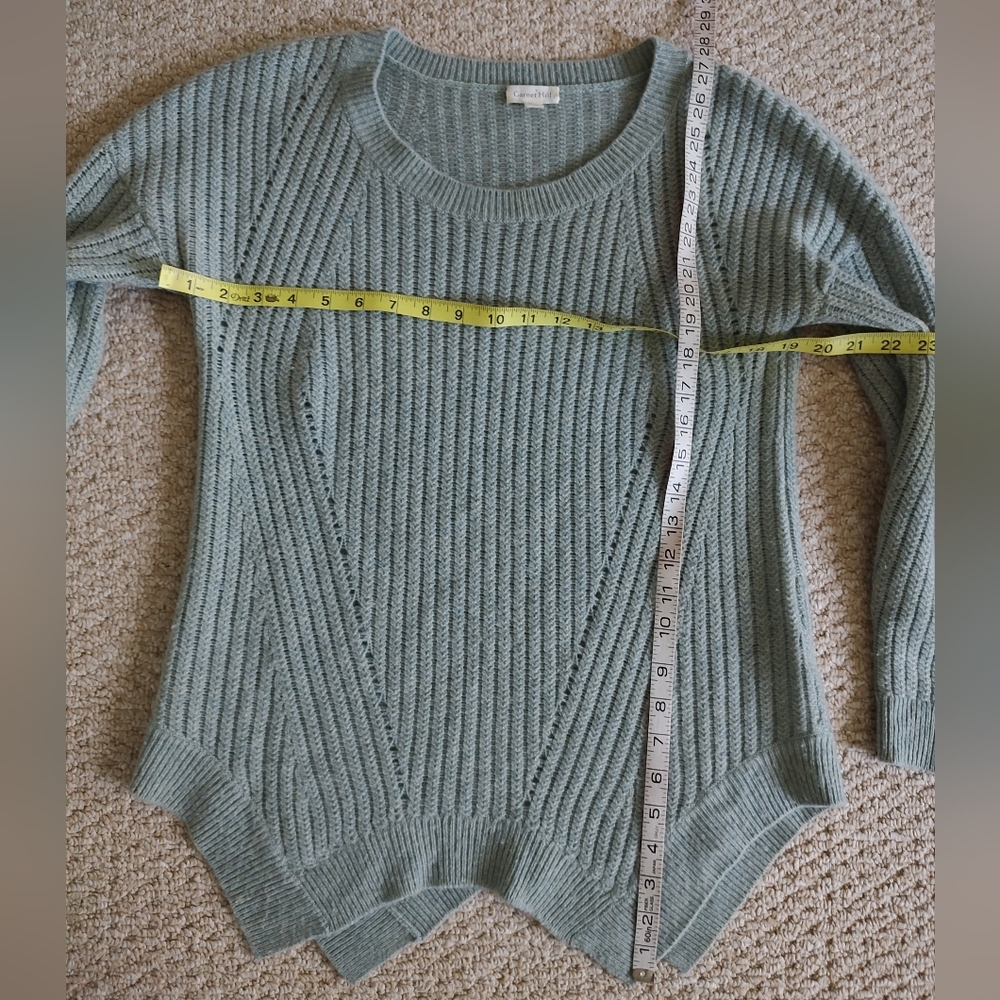 Garnet Hill Soft Cashmere Crewneck Asymmetrical Seafoam Mint Green Sweater Sz XS - Picture 4 of 9